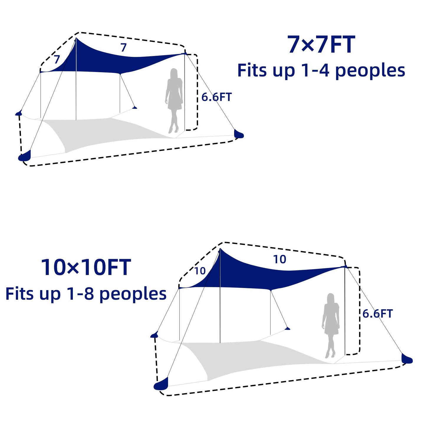 UMARDOO Family Beach Tent Canopy Sun Shade Portable 10×10FT, Large Wind Resistance Beach Sun Shelter Easy Setup with Packable Carry Bag for Outdoor Travel UPF 50+ (Blue)
