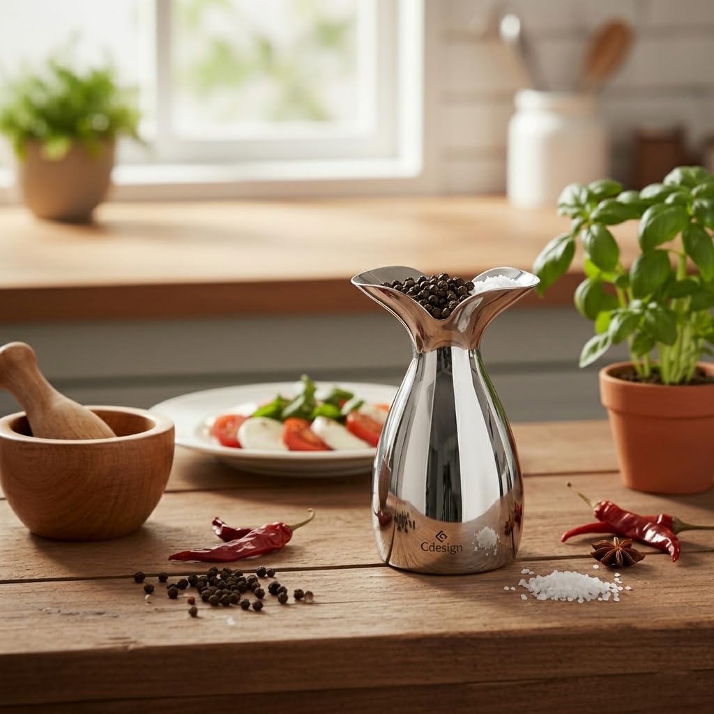Gdesign Stainless Steel Salt Shaker, Refillable Seasoning Cans - Calla Lily Design Spice Dispenser for Home, Restaurant, Canteen