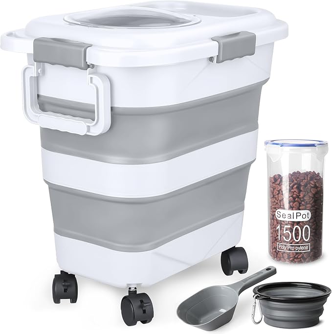 Dog Food Storage Container，10-25 lbs Airtight Collapsible Cat Food Storage