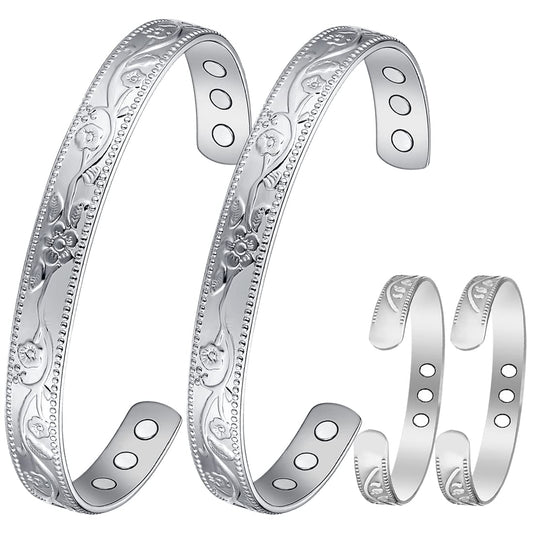 Cigmag 2PCS Copper Bracelets for Women Pure Copper Bracelet Cuff Bangle Strength Magnets Adjustable (Silver)