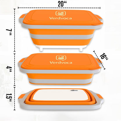 Verdvoca 1 Pcs 30L & 2 Pcs 16L Collapsible BBQ Prep Tubs with Lids for Fruit Prep & Washing, Meal Marinating and Food Storage