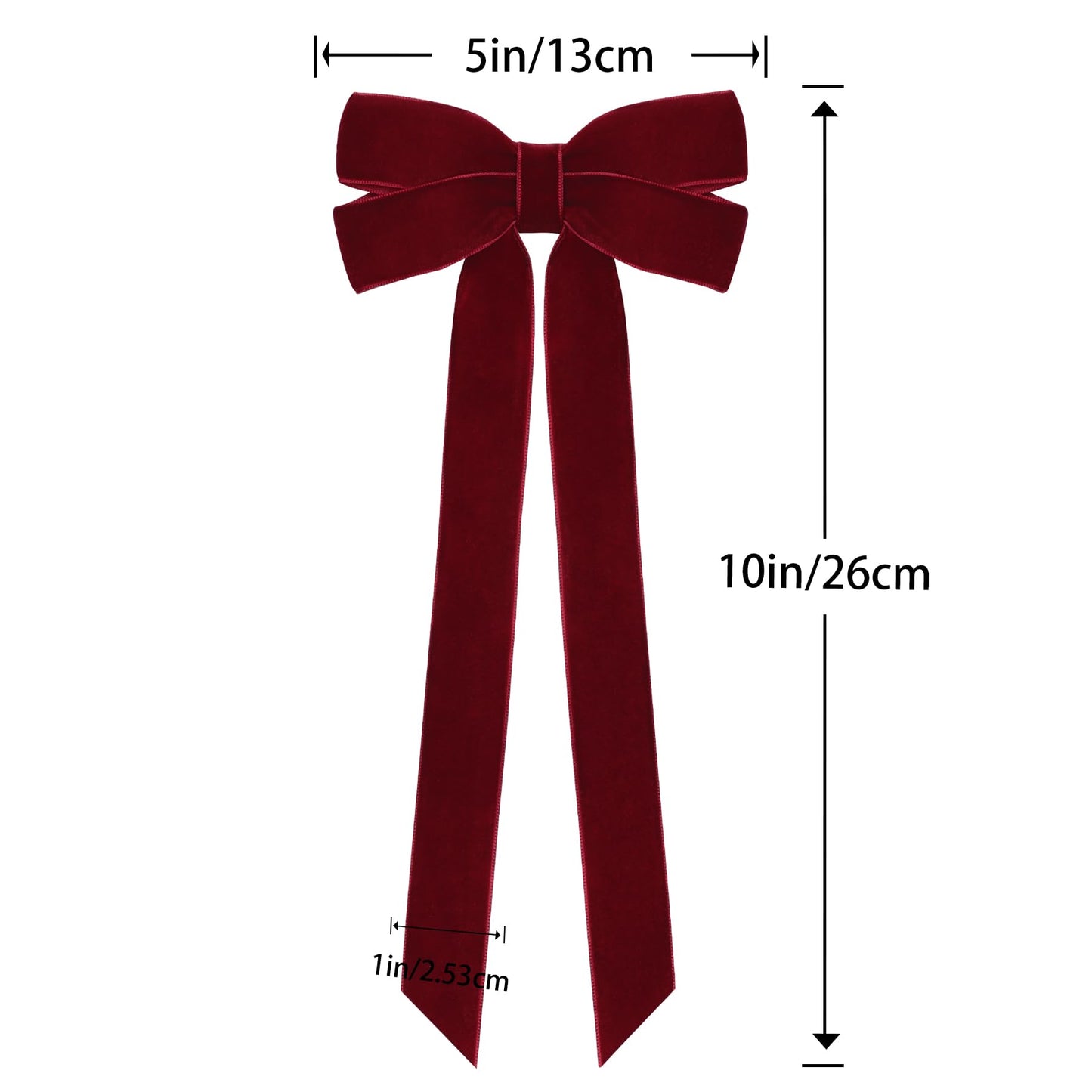 12Pcs Burgundy Velvet Ribbon Bows Christmas Tree Decorations,5in x 10in Xmas Ornaments for Tree Home Party Front Door Wreath Garland Holiday Decor