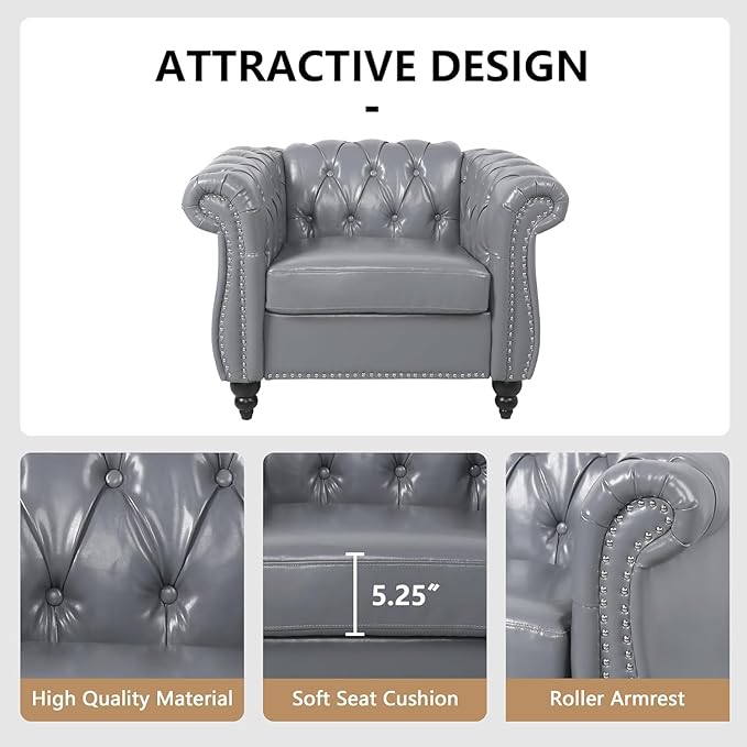 Mid-Century Sofa Chair, Faux Leather Accent Chair