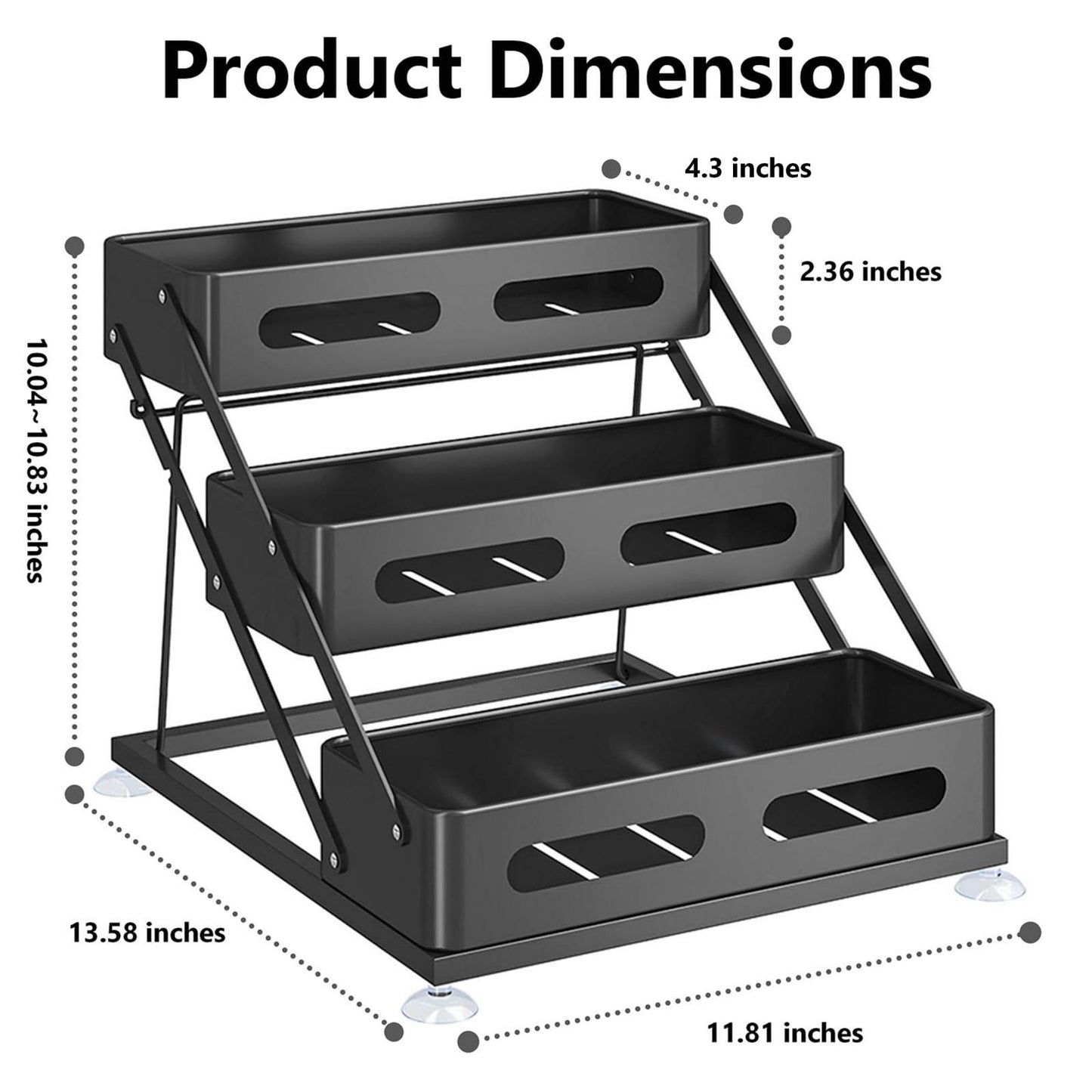 Ceetug 3 Tier Foldable Spice Rack, Black