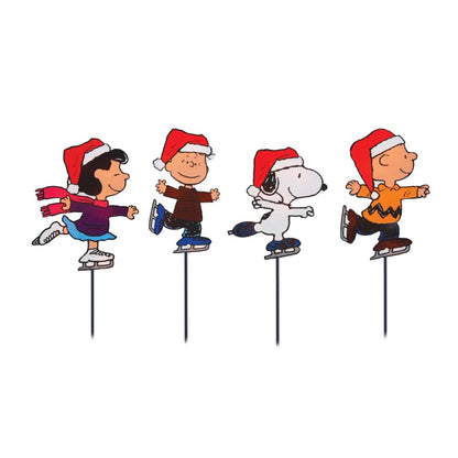 PRODUCTWORKS 8-Inch Pre-Lit Peanuts Skating Christmas Pathway Markers (Set of 4)
