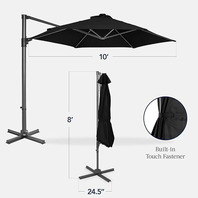 Best Choice Products 10ft Offset Cantilever Hanging Market Patio Umbrella, Smooth 360° Rotation, 8 Sturdy Ribs, Easy Adjustment - Black