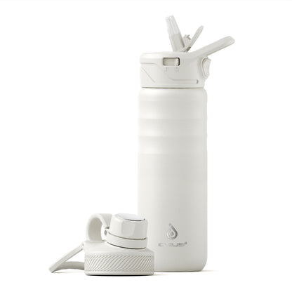 IDEUS Insulated Stainless Steel Water Bottle with 2 Leak-Proof Lids, Thermal Water Flask for Hiking Biking, 24oz, White