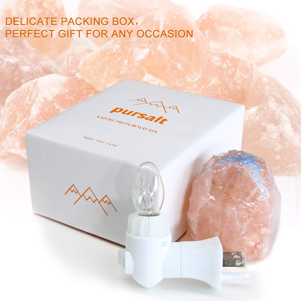 pursalt Himalayan Salt Lamp Night Light Plug in, Certificated 360 Degree Rotatable Wall Plug with Extra 2 Replacement Bulbs Bathroom Bedroom Night Light, Pink Crystal Rock Salt Hand Crafted