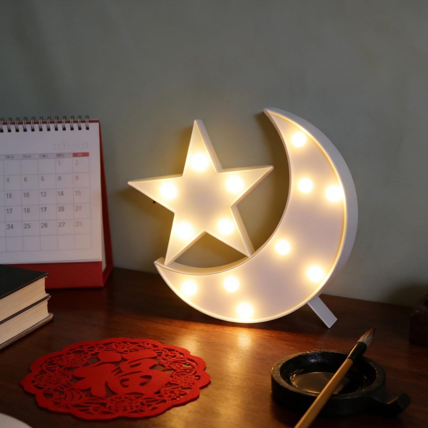 QiaoFei Decorative Moon-Star Night Light,Cute LED Nursery Night Lamp Gift-Marquee Moon-Star Sign for Birthday Party,Baby Shower,Kids Room, Living Room Decor(White)