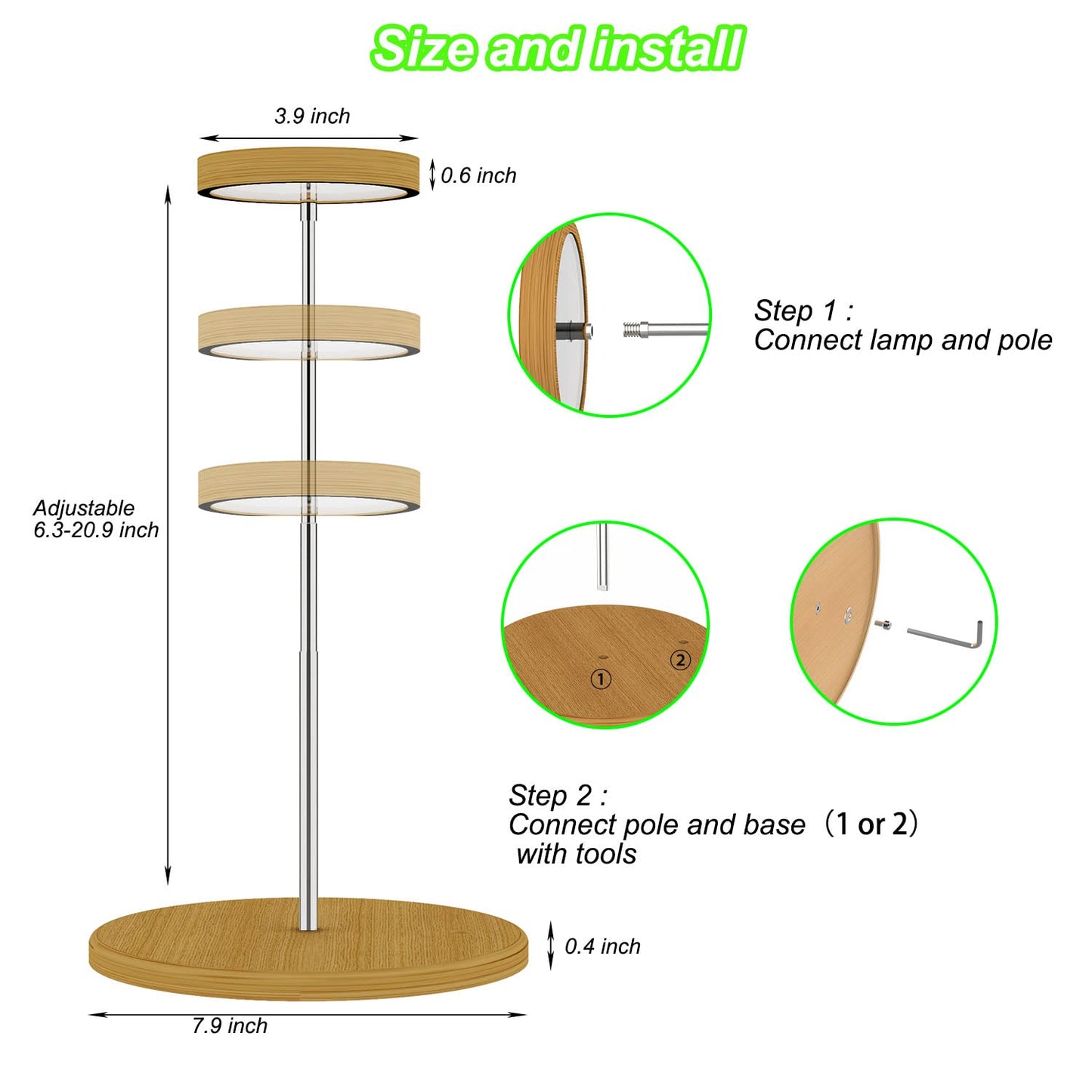 Plant Grow Light for Indoor Plant,Bamboo Mini LED Grow Light Garden,Height Adjustable,Automatic Timer with 8/12/16 Hours