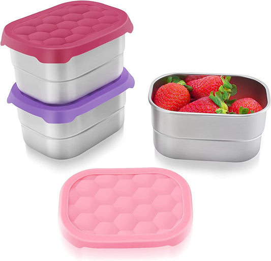 Tanjiae Small (1 CUP) Stainless Steel Snack Containers for Kids | Easy Open Leak Proof Food Containers with Silicone Lids - Perfect Metal Toddler Lunch Box for Daycare and School (8oz)