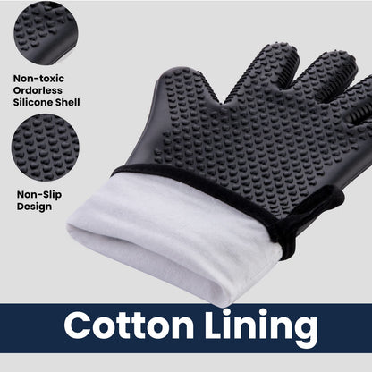 GEEKHOM BBQ Gloves X-Large, Heat Resistant Kitchen Silicone Oven Mitts, Waterproof Oven Gloves, BBQ Grill Accessories for Baking, Fryer, Smoker, Weber, Pizza, Microwave, Non-Slip, Black