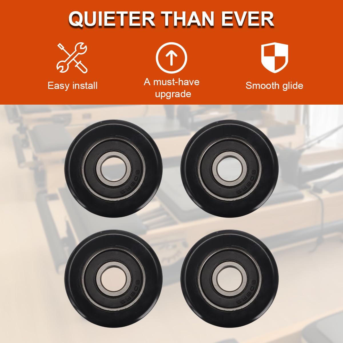Optimized Replacement Roller Wheels for Aero Pilates Reformer, Set of 4, High-Performance Cylindrical Design, Ultra-Smooth & Silent Glide, Easy Installation, Black