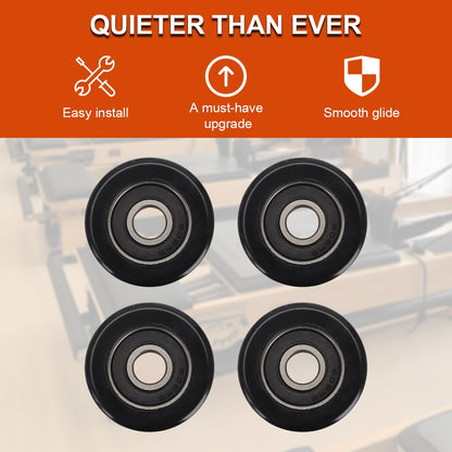 Optimized Replacement Roller Wheels for Aero Pilates Reformer, Set of 4, High-Performance Cylindrical Design, Ultra-Smooth & Silent Glide, Easy Installation, Black
