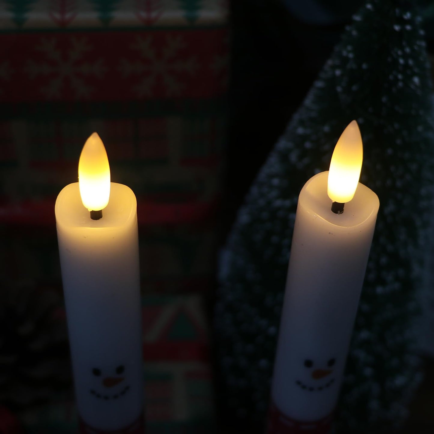 Lasumora Christmas Flameless Taper Candles with Remote Timer, 6 Pack LED Flickering Candlestick, Battery Operated Real Wax Candles with Santa Claus, Snowman and Christmas Tree Prints for Home Décor