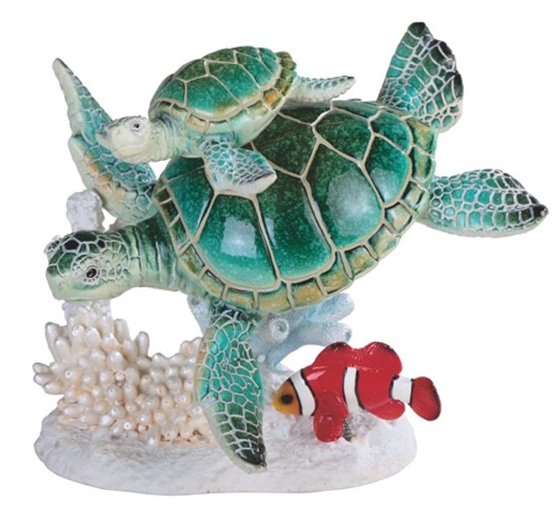 ICE ARMOR 6.5" H Green Sea Turtle and Baby Swimming with Clownfish Figurine Statue Sculpture Ornament Decor for Housewarming, Holidays, Christmas for Men/Women