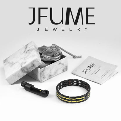 JFUME Magnetic Bracelets for Men 18k Gold Plating and PVD Black Stainless Steel with Link Removal Tool 8.5" Adjustable