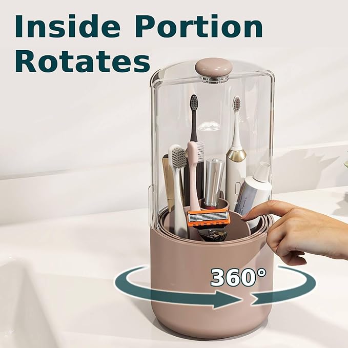 Toothbrush Holder with Cover 360 Rotating 4 Compartments Bathroom Toothpaste