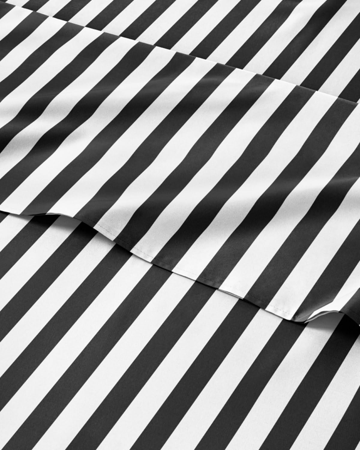 Striped Sheets - Black & White Striped Sheets - 1 Flat & 1 Fitted & 2 Pillowcases w/ Deep Pockets – Wrinkle & Fade Free - Soft, Breathable and Cooling – Luxury Pinstripe Bedding - Queen Size Bed Set