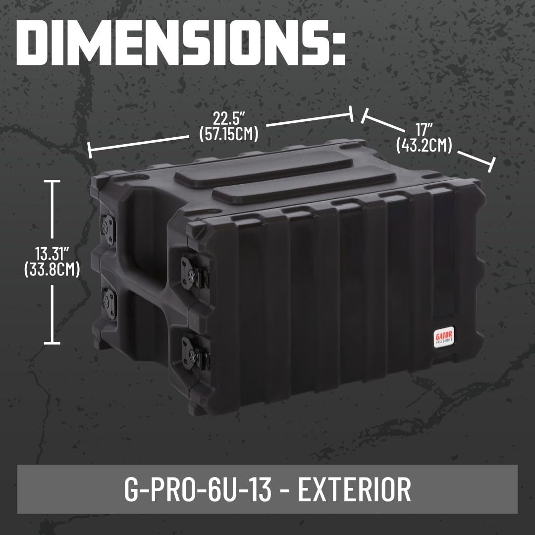 Gator Cases Pro Series Rotationally Molded 6U Rack Case with Shallow 13" Depth; Made in USA (G-PRO-6U-13)