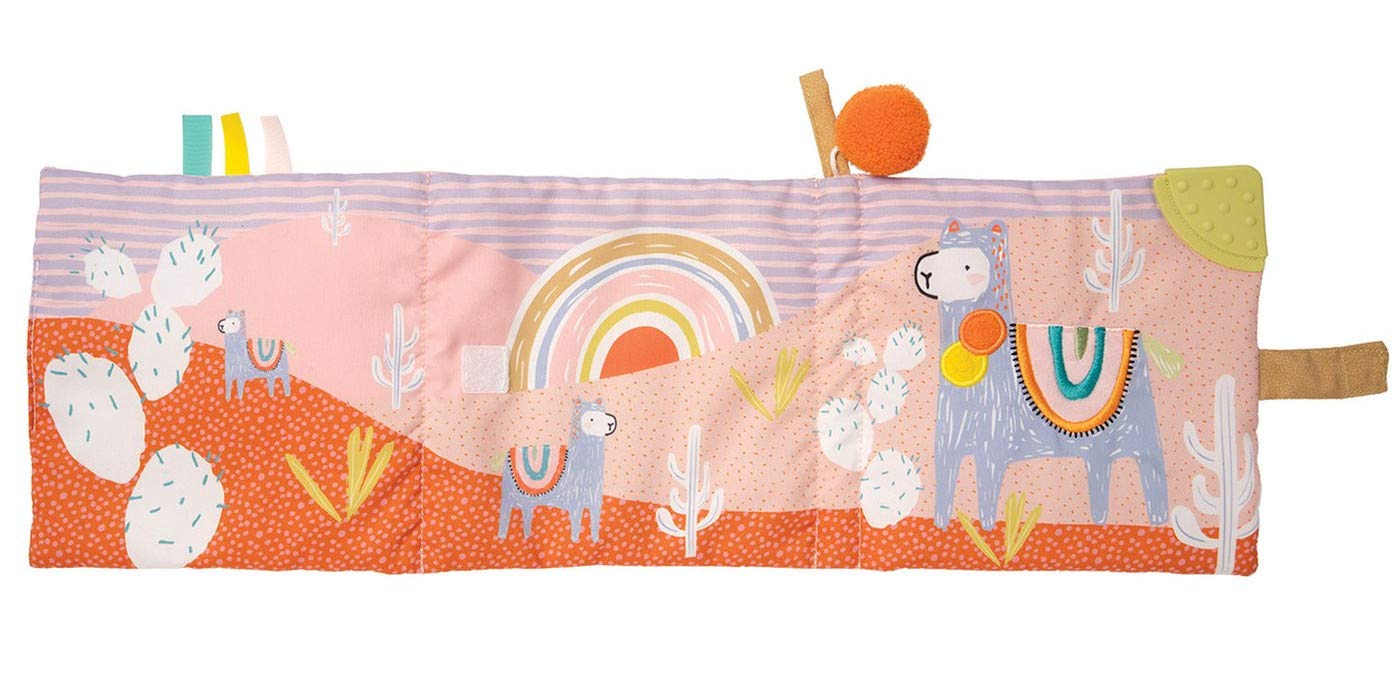 Manhattan Toy Llama Themed Soft Baby Activity Book with Squeaker, Crinkle Paper and Baby-safe Mirror Small
