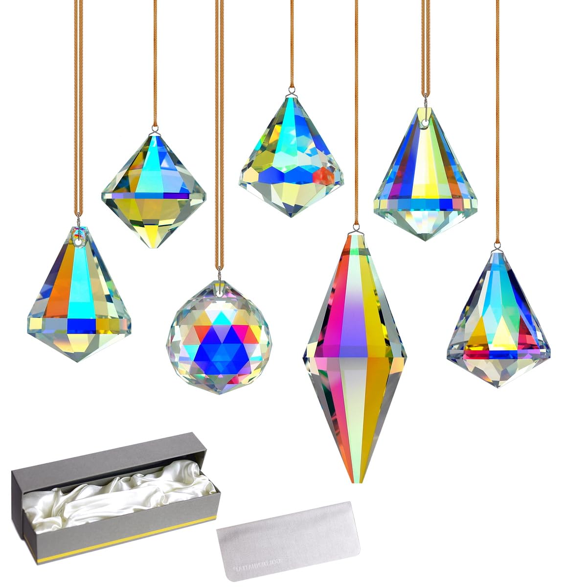 GOLDENHAITAI Crystal Chandelier Prism Suncatcher for Window Hanging Jewelry Ornament Set of 7 (Clear AB)