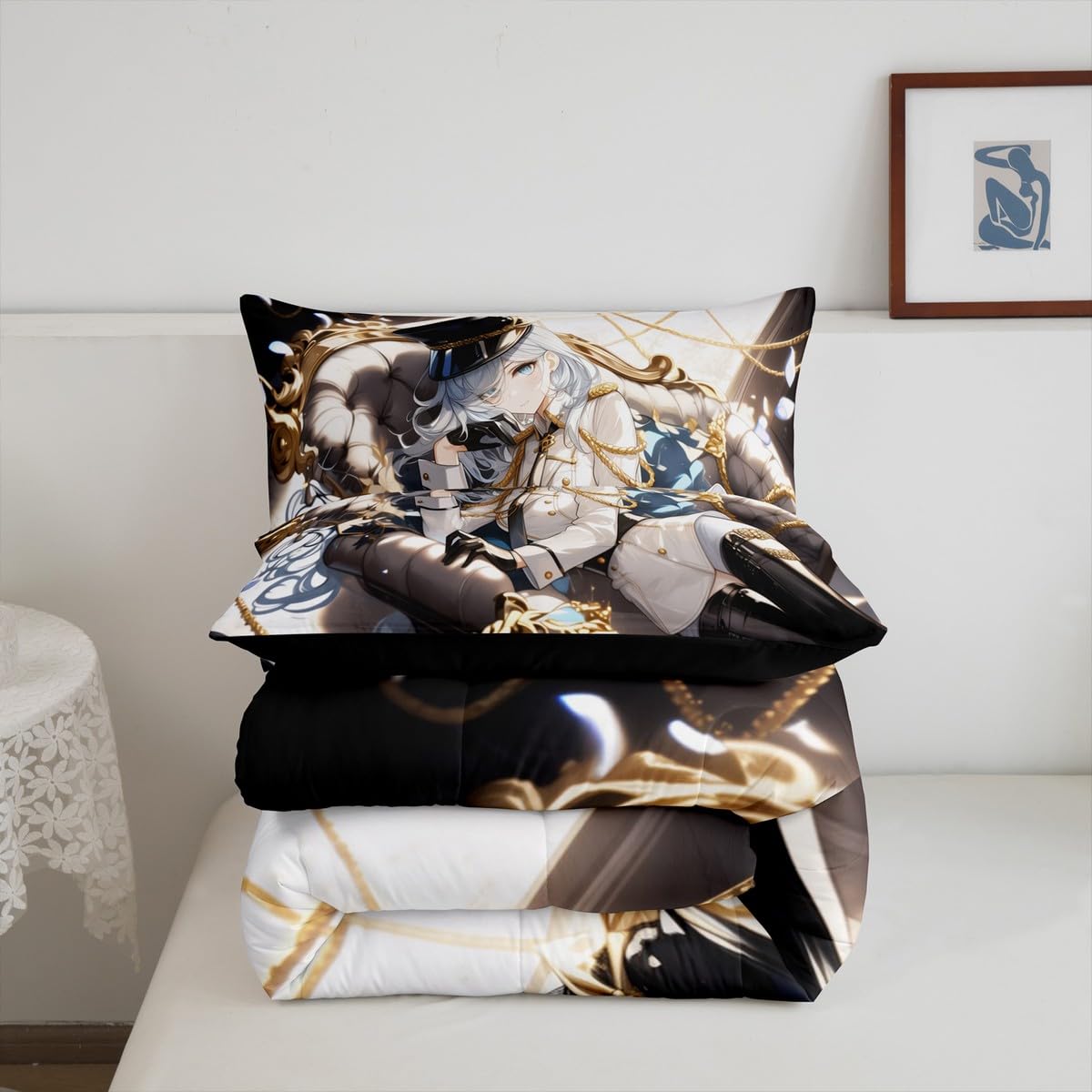 Erosebridal 3D Anime Uniform Girl Twin Comforter Sets,Japanese Style Cartoon Bedding for Boys Girls Teen Cute Kawaii Room Decor, Sailor Suit Duvet Set Anime Cyber Retrofuturism Homebody Quilt