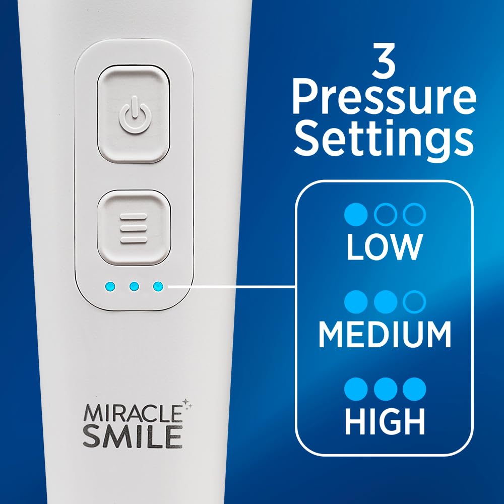 Ontel Miracle Smile Water Flosser for Teeth&Gum Health, Unique H-Shaped Flossing Head&4 Water Jets, Cordless Water Flosser Features 360° Cleaning&3 Pressure Modes, USB Rechargeable Dental Floss, White