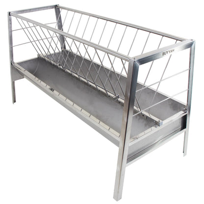BUYYAH Stainless Steel Pasture Feeder, 5-Feet, 77 Gallon Capacity Livestock Feeder with Deeper Feeding Pan, Easy to Assemble and Carry, Feeding Goats, Sheep and Ponies, for Farms, Sheep Sheds
