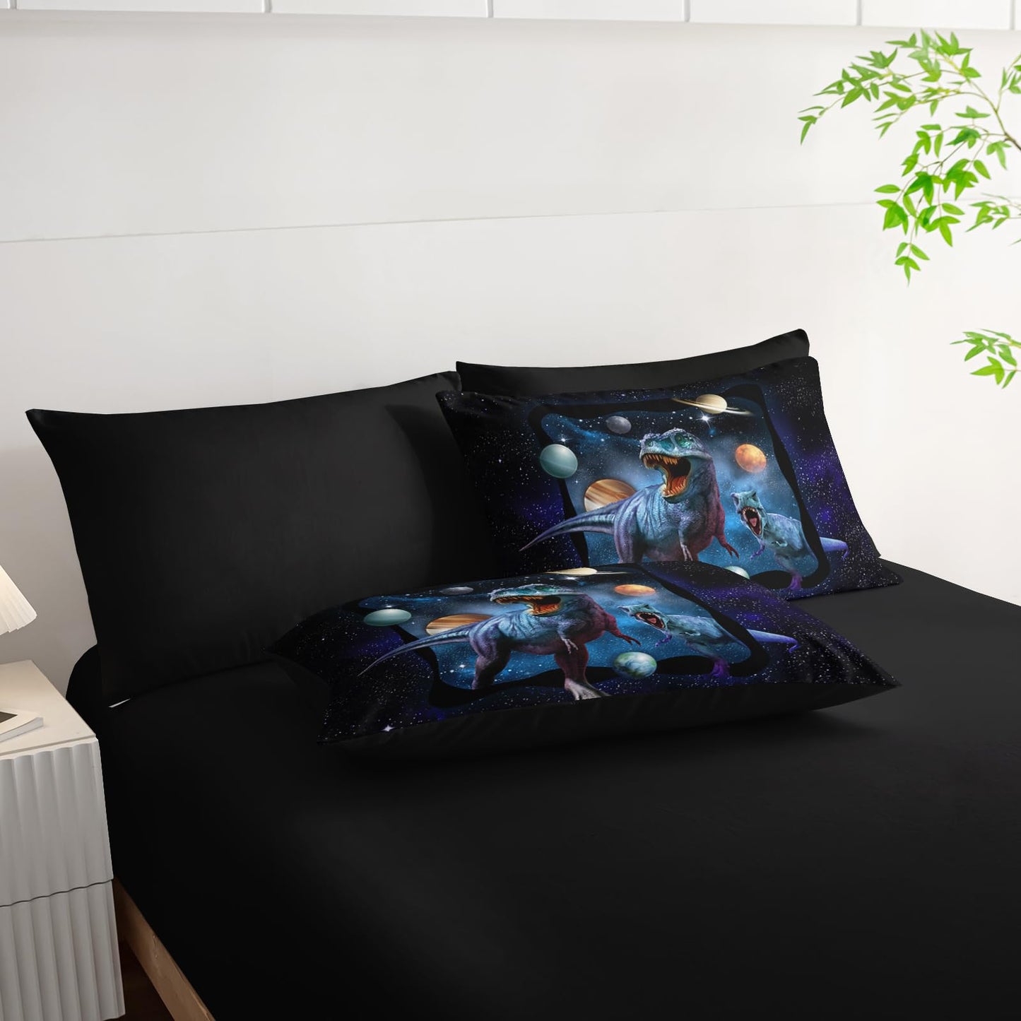 AILONEN Kids Dinosaur Comforter Set Queen Size,7Pcs Space Galaxy Bed in a Bag,Planet Dinosaur Bedding Print Boys Comforter & Fitted Sheet & Flat Sheet & 2 Pillowcases,2 Pillow Shams