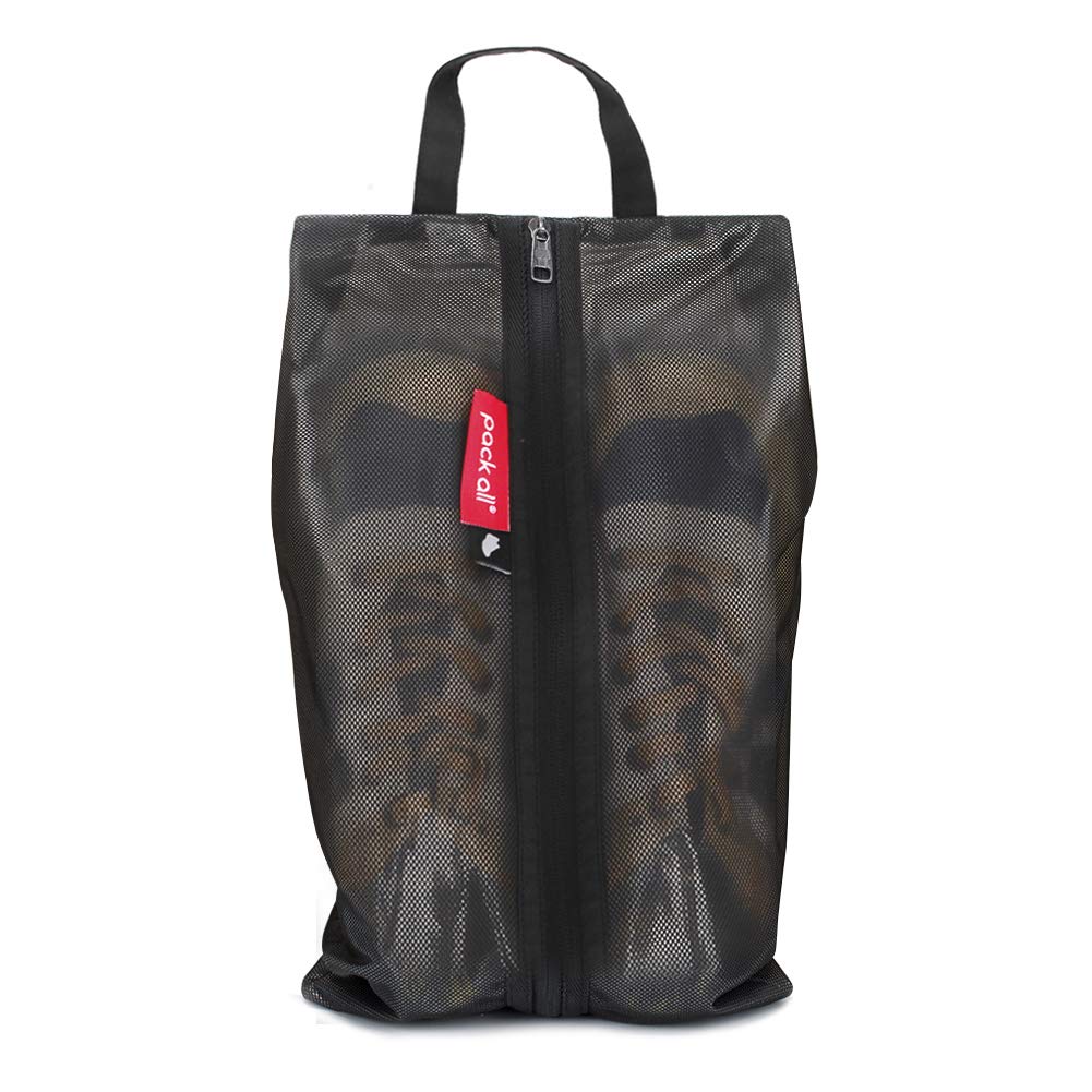 pack all Shoe Bag for Travel, Water-Resistant Shoe Pouch for Gym, Odor-Resistant Soccer Cleats Bag for Sport (Black, 1-Pack)