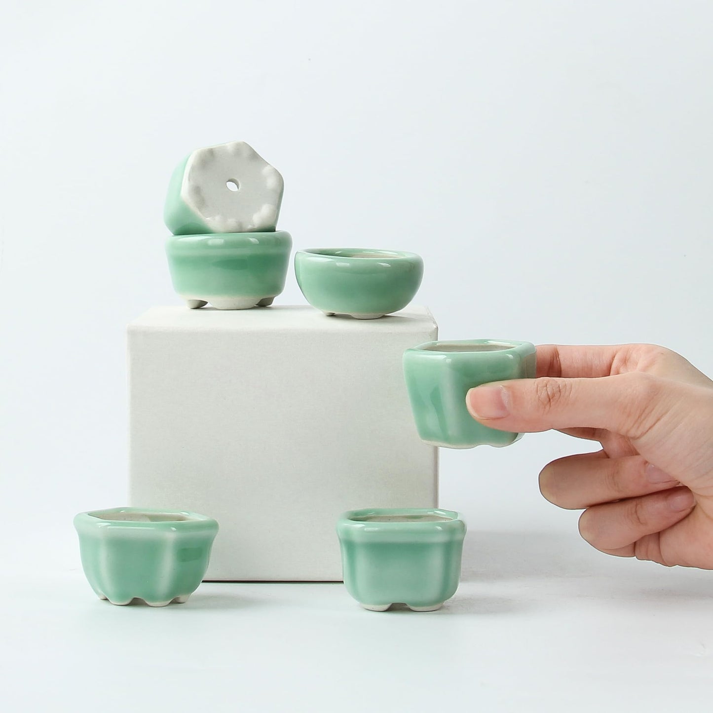 Bonsai Planter 1.8 inch (4.5cm) Mini Succulent Glazed Pots Set of 18 Green