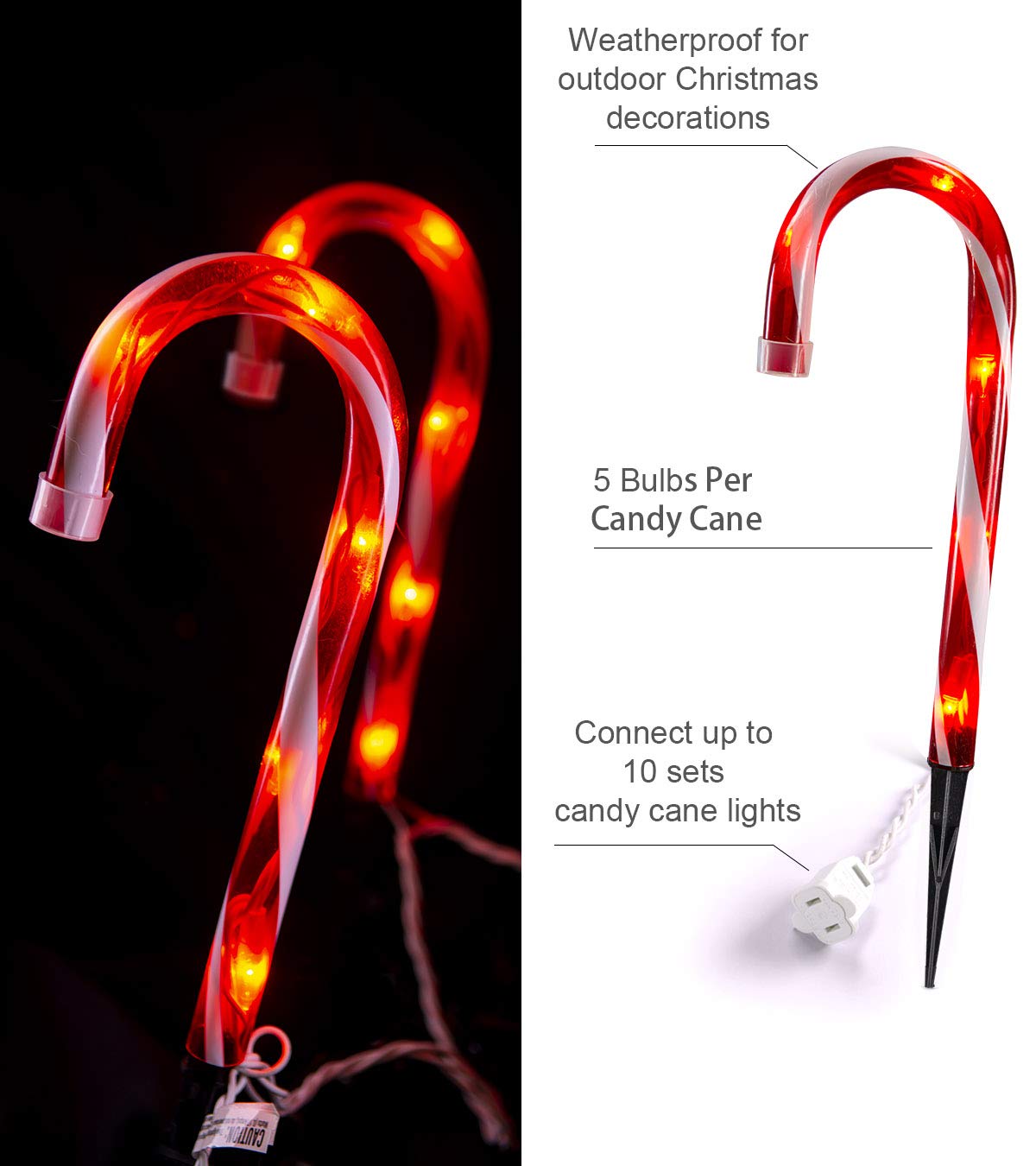 Christmas Candy Cane Lights Outdoor Pathway -10 Pack Lighted Candy Cane Pathway Markers Lights Walkway, 10 inch Candycane Christmas Sidewalk Outdoor for Yard Lawn Decorations