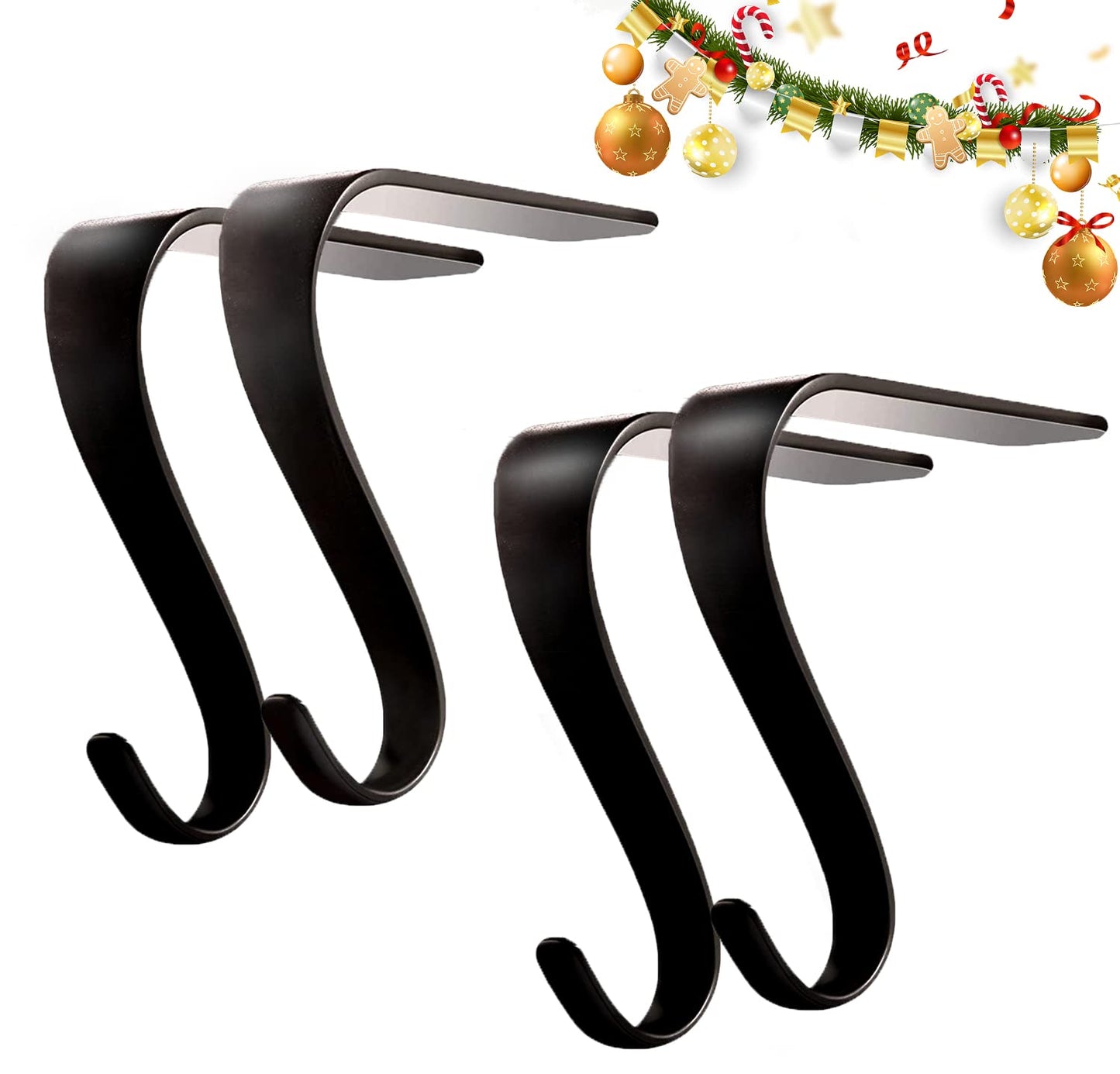 Originalidad Christmas Stocking Holders Metal Fireplace Stocking Hook Garland Mantle Hook for Christmas Decoration (4 Pack)