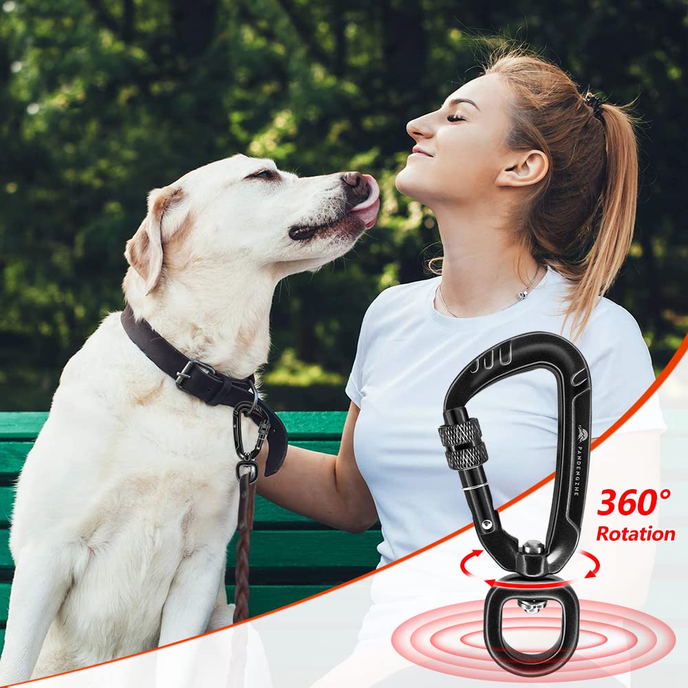 PANDENGZHE Locking Carabiner Clips 2.5" with Swivel Clasp for Securing Pets, Dog Leash Harness, Camping, Hiking, Backpack, Outdoors, Gym (4 Pack)