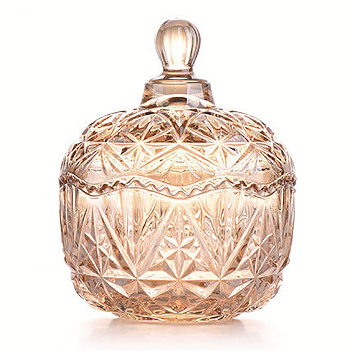 EWEIGEER Amber Crystal Glass Candy Snack Jar Fall Candy Dish Embossed Luxury Cookie Buffet Canister With Lid Jewelry Box