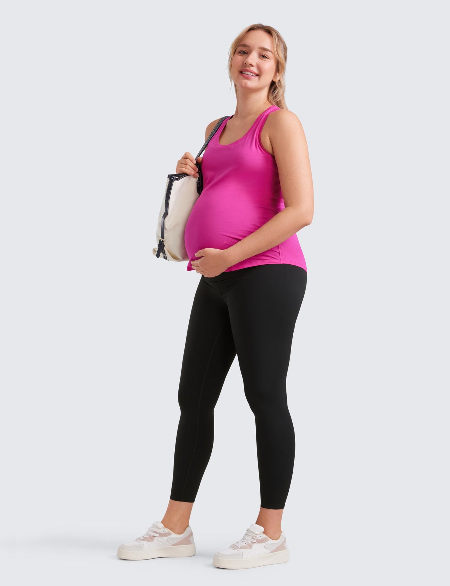 CRZ YOGA Women's Butterluxe 25" Maternity Leggings - Over Bump Workout Leggings Pregnancy Soft Belly Support Yoga Pants Black 10