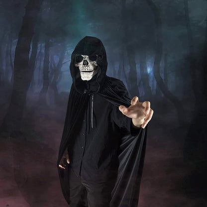 YIHELU Unisex Black Velvet Cape - Long Cloak for Adults & Kids, Halloween Witch Vampire Cosplay Masquerade Party (L, Black)