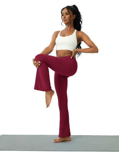 Womens Yoga Pants with Pockets High Waisted Flare Leggings Bell Bottom Yoga Dress Pants Seamless Bootcut Pants