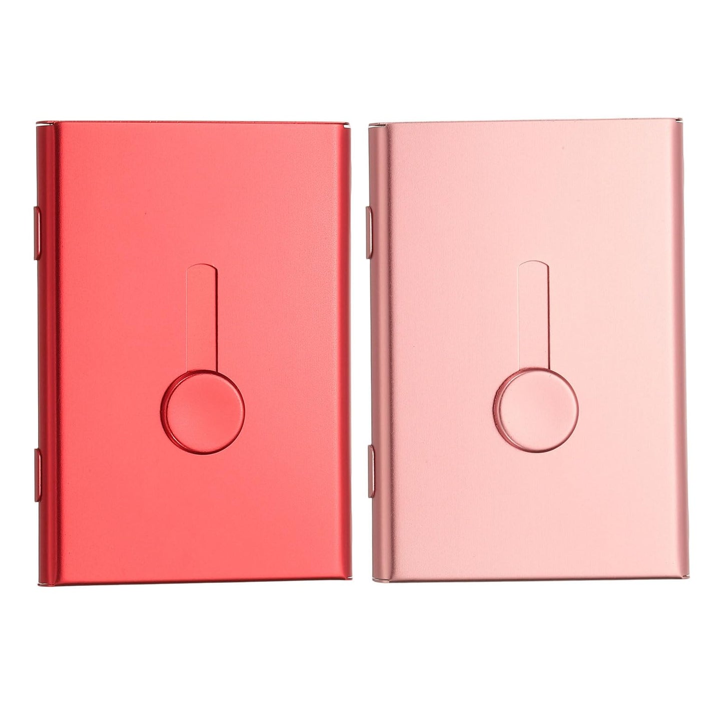 PATIKIL 2Pcs Thumb Drive Business Card Holder, Aluminum Alloy Slide Out Name Card Case Portable Business Holder Wallet for Credit ID Men Women (Red/Rose Gold)