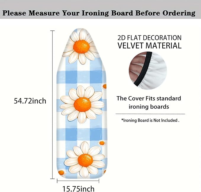 Nuxovilar Blue Gingham with Large Daisies Ironing Board Cover, This Cover Fits