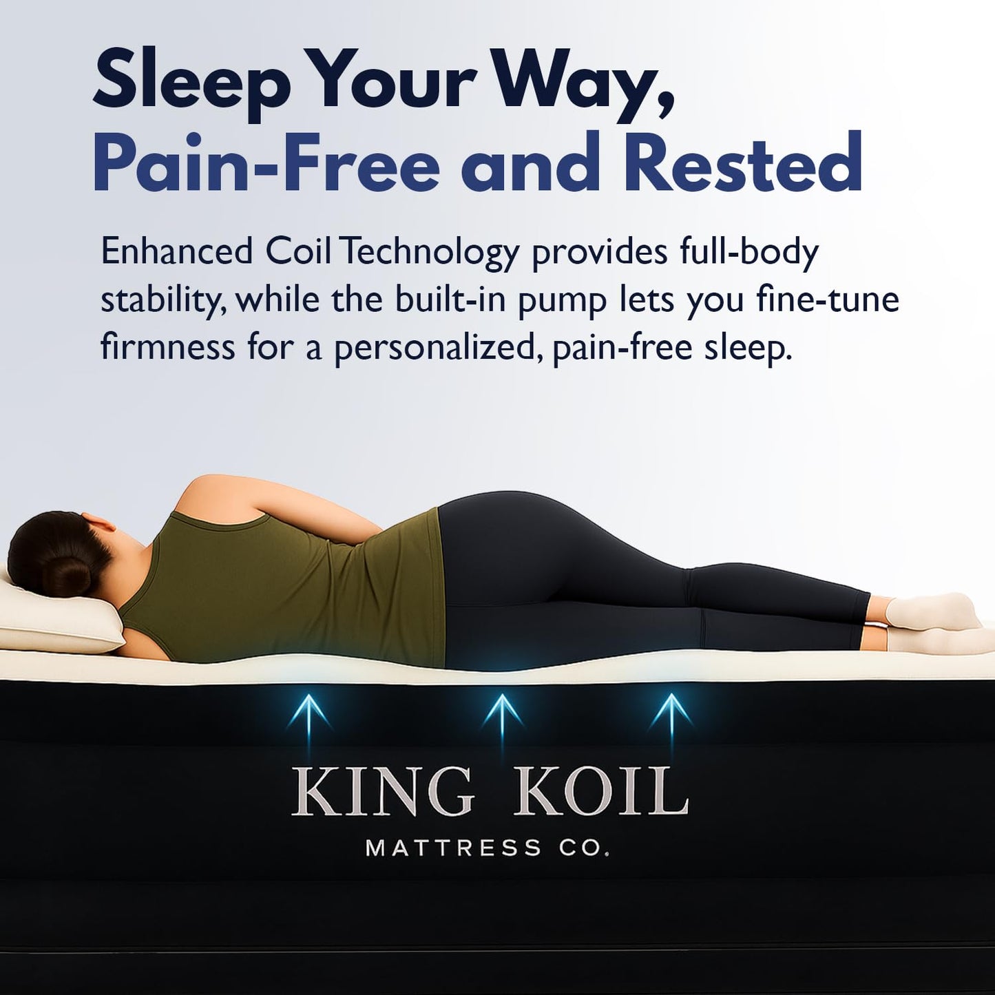 King Koil Luxury Pillow Top Plush Queen Air Mattress with High-Speed Built-in Pump, Blow Up Bed Top Side Flocking, Puncture Resistant, Double High Inflatable Airbed Guests & Travel 1-Year Warranty