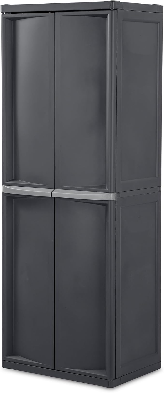 Sterilite 2-Pack 4 Shelf Cabinet, Lockable Utility Storage w/Adjustable Shelves, Gray - Plastic Shelving Unit for Organizing Garage, Pantry, Basement, Laundry Room or Mudroom