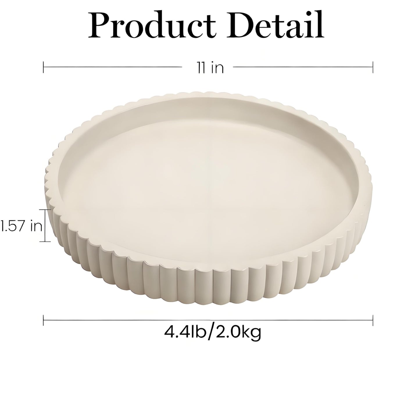 11" Round Fluted Concrete Decorative Tray, Gray Ribbed Modern Vanity Tray for Coffee Table, Bathroom Counter, Kitchen Island, Elegant Centerpiece for Home Decor, Bandeja Decorativa