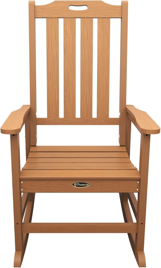 Oversized Rocking Chair Set of 4, Outdoor Rocking Chair for Adults, All Weather Resistant Porch Rocker for Lawn Garden, Wood