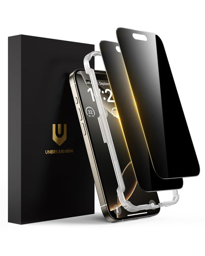 UNBREAKcable Privacy Screen Protector for iPhone 14/ iPhone 13/13 Pro, Tempered Glass [True 28°Anti Spy] [9H Hardness] [Case Friendly] Private Protector for iPhone 6.1" - 2 Pack
