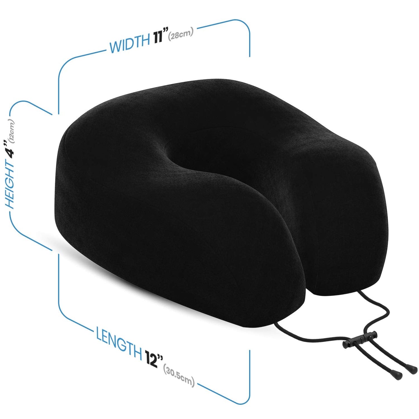 Everlasting Comfort Memory Foam Travel Pillow - Airplane Neck Pillow for Travel with Earplugs, Eye Mask & Carry Bag - Neck Support Cushion for Plane, Car & Train - Black