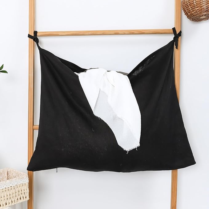 Hanging Linen Laundry Bag, 100% Pure Flax Linen Over The Door Hamper