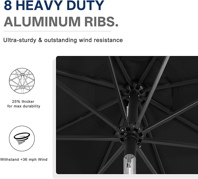 ABCCANOPY 10FT Durable Solar Led Patio Umbrellas with 32LED Lights (Jet Black)