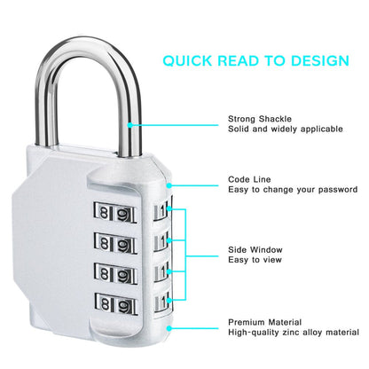 ZHEGE Combination Lock 2 Pack, 4 Digit Outdoor Padlock for School Gym Sports Locker, Fence, Toolbox, Case, Hasp Cabinet Storage (Silver, 2 Pack)